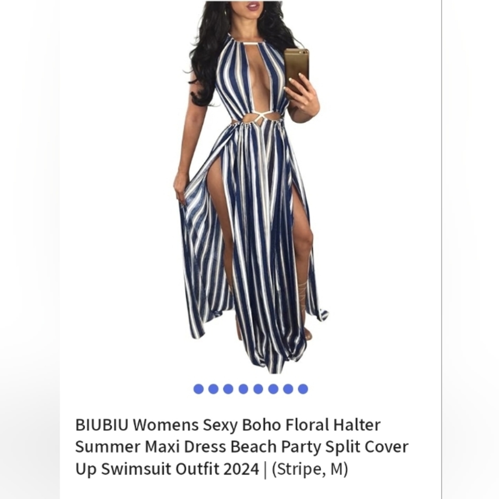 BIUBIU women's sexy hobo halter summer maxi dress beach party split cover up